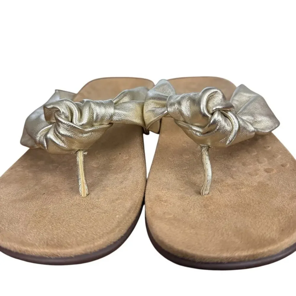 Vionic Pippa Gold Knot Thong Sandals Slide Slip On Casual Flats Shoes Leather 7 - Picture 7 of 16